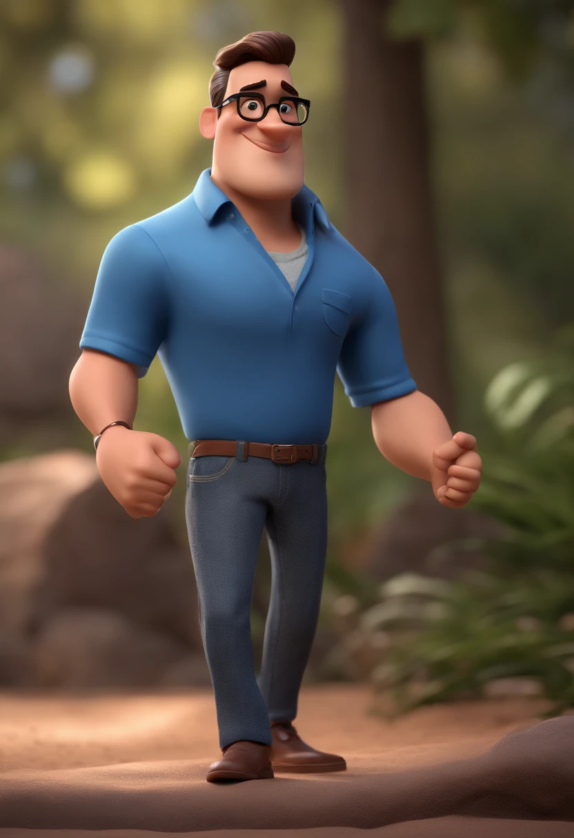 Cartoon character of a man with black glasses and a blue shirt, animation character, Caractere estilizado, animation style rendering, 3D estilizado, Arnold Maya render, 3 d render stylized, toon render keyshot, Personagem 3D, Personagem 3D, 3d rendering stylized, 3 d character render, personagem de desenho animado, Personagem de close up, Pose de personagem, (Estilo Pixar) (master part:1.2) (Bokeh) (best quality) (pele detalhada) (textura detalhada) (8k) (argila) (Cinematic lighting) (foco nítido