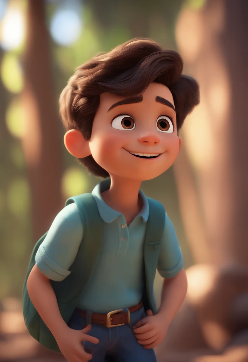 Image of a boy for a story in a YouTube video in Pixar format, He's the  allabester, He's the class leader, He's outgoing, Playful and gets up for a lot of things, cabelo curto