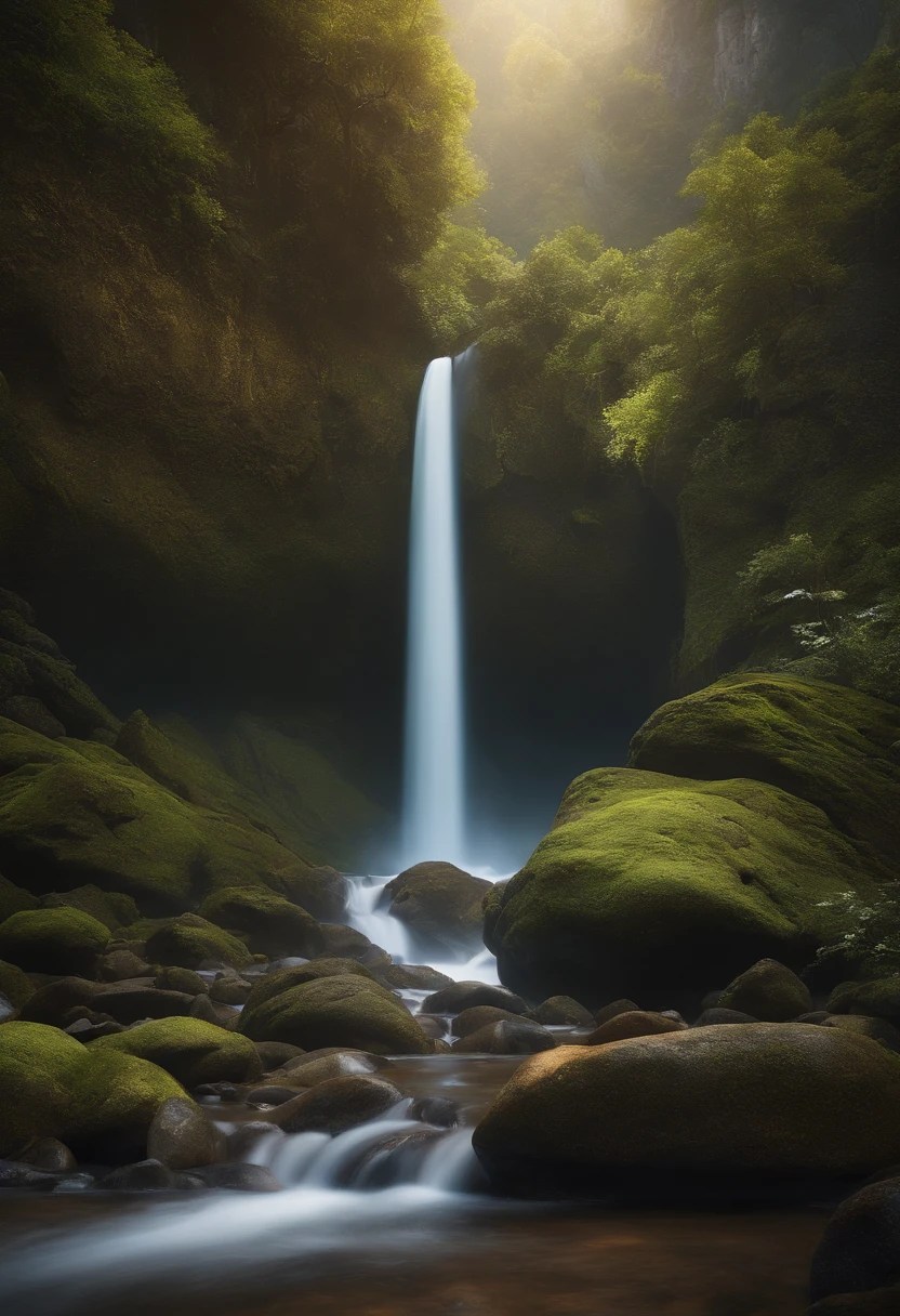 um penhasco com vista para uma cachoeira, several arch-shaped stones at the top, Pintura fosca 8k, pintura fosca 8K, papel de parede vertical 8K, papel de parede vertical 8K, papel de parede vertical 4K, papel de parede vertical 4K, Lost series, realistic fantasy rendering, 8k resolution digital painting, 8k resolution digital painting, Jessica Rossier Arte de fantasia, Pintura fosca renderizada em 4K, Pintura fosca renderizada 3D
