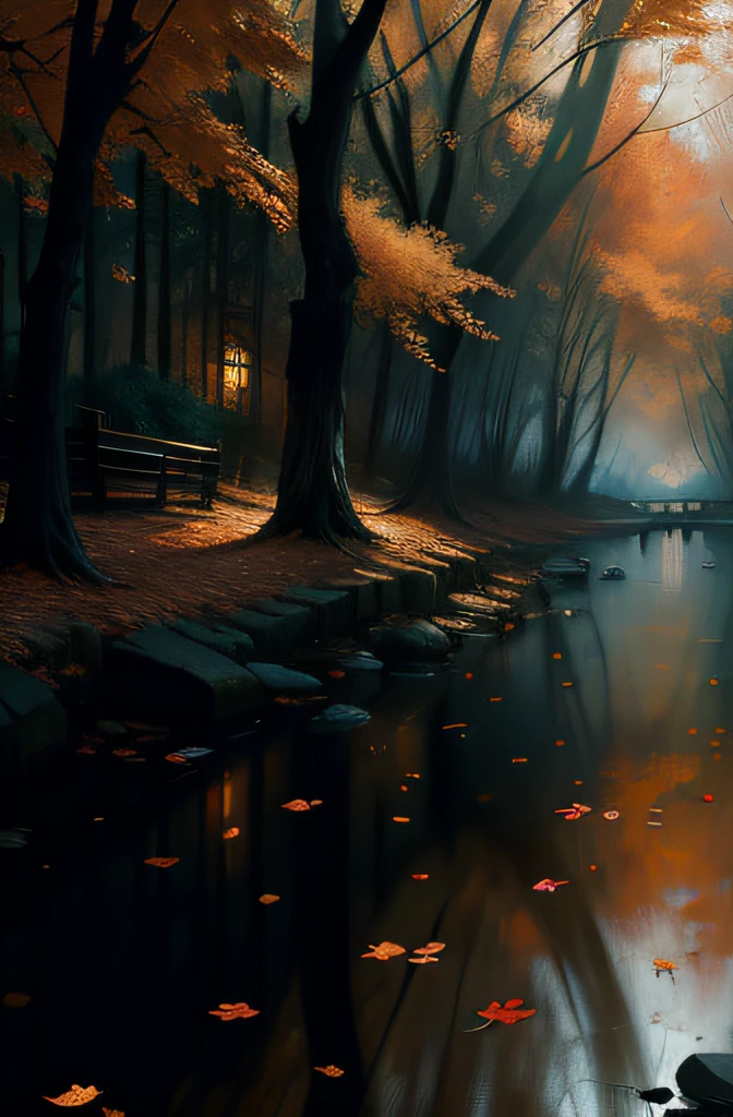 fall foliage, Ultra detailed, Masterpiece, River, Anti-aliasing, finedetail, the wallpaper, Natural lighting, Take Jeremy Mann（Jeremy Mann）for example（Jeremy Mann）For example（Jeremy Mann）For example（Jeremy Mann）style of