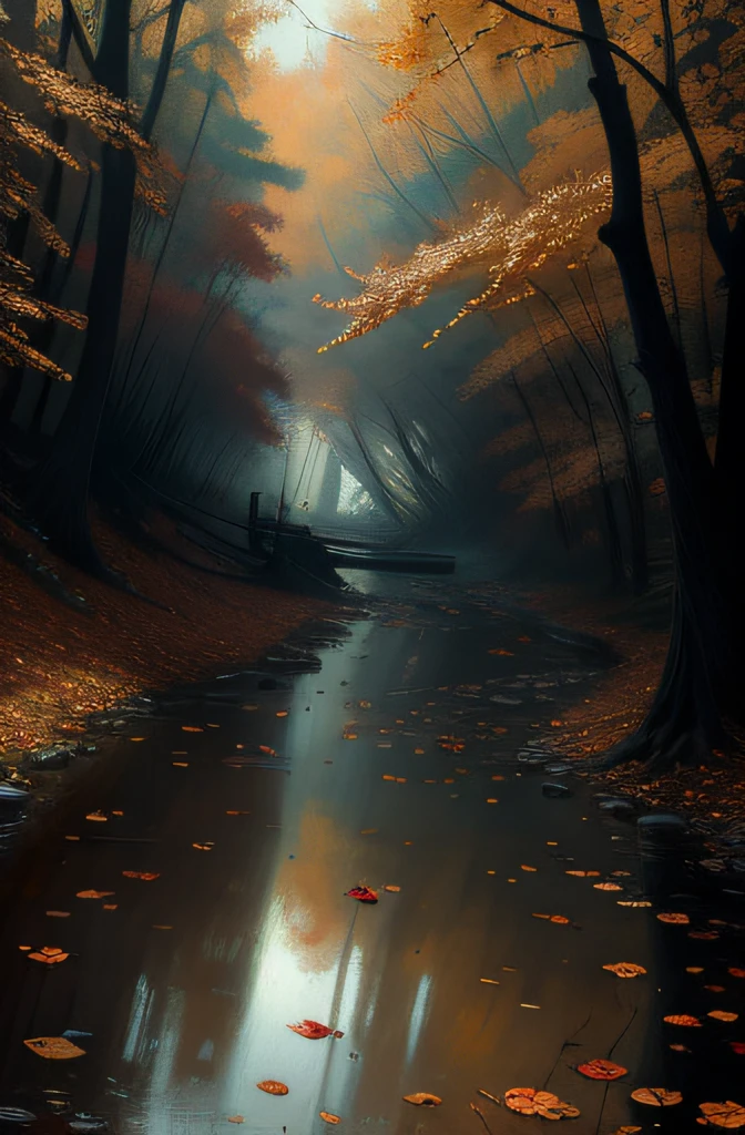 fall foliage, Ultra detailed, Masterpiece, River, Anti-aliasing, finedetail, the wallpaper, Natural lighting, Take Jeremy Mann(Jeremy Mann)for example(Jeremy Mann)For example(Jeremy Mann)style of