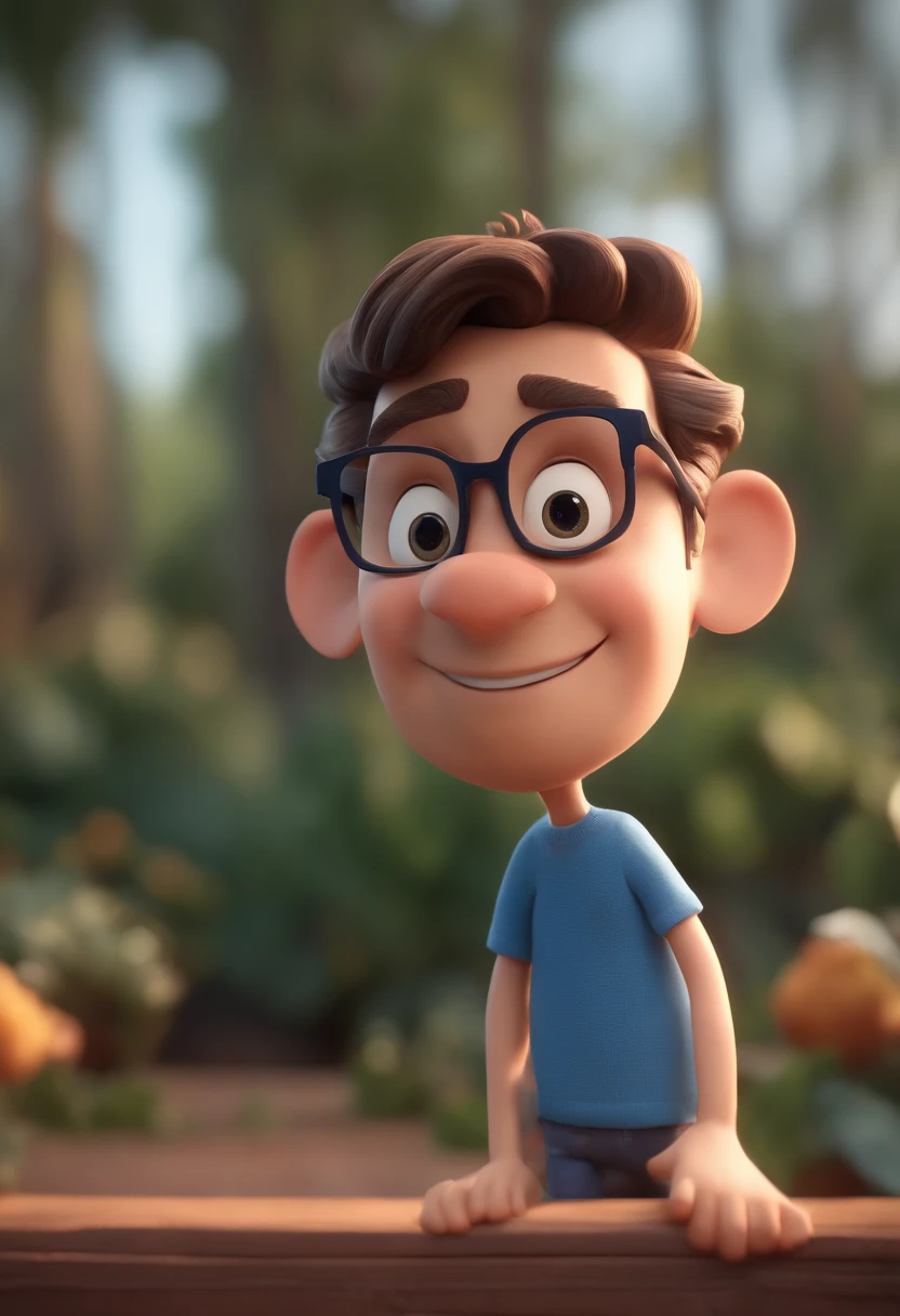 Cartoon character of a man with black glasses and a blue shirt, animation character, Caractere estilizado, animation style rendering, 3D estilizado, Arnold Maya render, 3 d render stylized, toon render keyshot, Personagem 3D, Personagem 3D, 3d rendering stylized, 3 d character render, personagem de desenho animado, Personagem de close up, Pose de personagem, (Estilo Pixar) (master part:1.2) (Bokeh) (best quality) (pele detalhada) (textura detalhada) (8k) (argila) (Cinematic lighting) (foco nítido