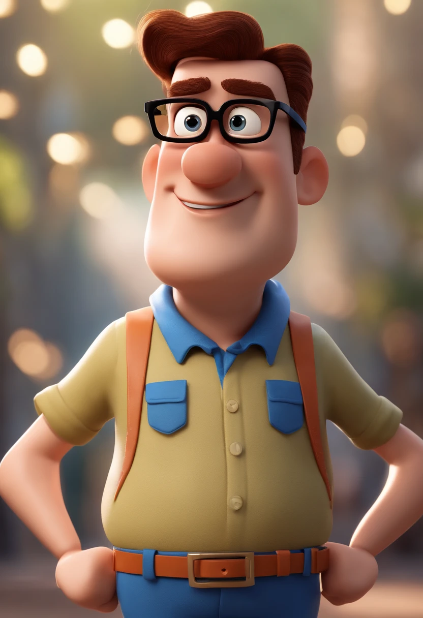 Cartoon character of a man with black glasses and a blue shirt, animation character, Caractere estilizado, animation style rendering, 3D estilizado, Arnold Maya render, 3 d render stylized, toon render keyshot, Personagem 3D, Personagem 3D, 3d rendering stylized, 3 d character render, personagem de desenho animado, Personagem de close up, Pose de personagem, (Estilo Pixar) (master part:1.2) (Bokeh) (best quality) (pele detalhada) (textura detalhada) (8k) (argila) (Cinematic lighting) (foco nítido