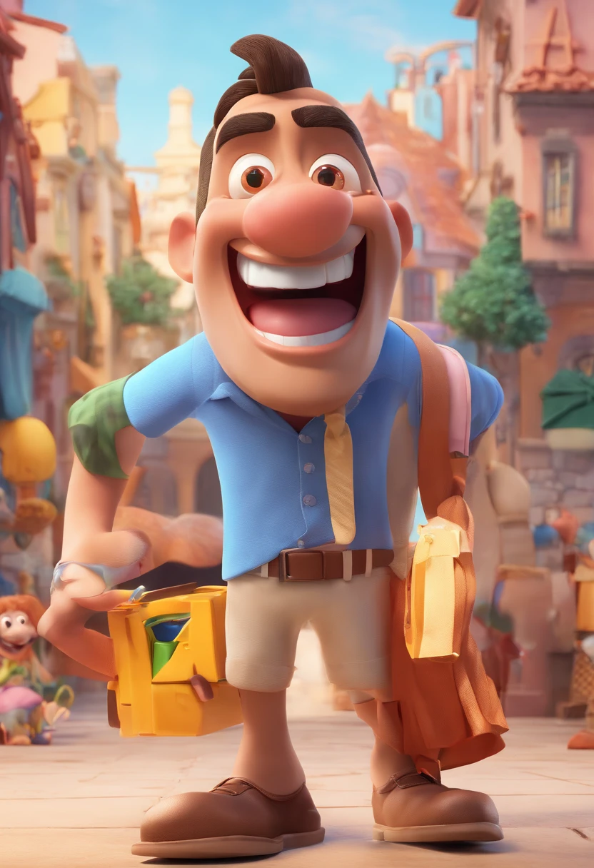 Smiling Man Illustration, sorriso insano, Homem de pele marrom com um sorriso gigante, happily smiling at the camera, sorriso atrevido, he's smiling, sorriso muito grande, Macho sorridente, foto de perfil headshot, rindo sorriso enorme, desenhando no estilo de Arte 3D, c4d, fundo de cor branco puro, estilo disney, estilo pixar render ilustracao Super Detalhe, 8k