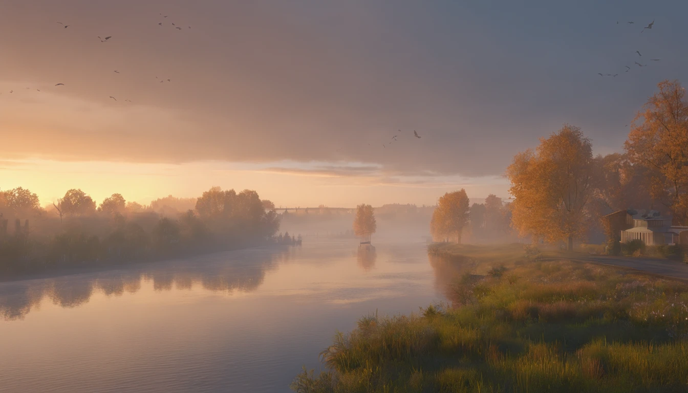 riverside,Morning fog,Premonition of good days
