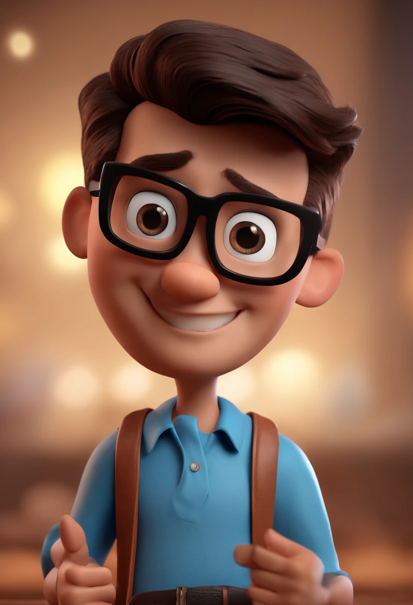 Cartoon character of a man with black glasses and a blue shirt, animation character, Caractere estilizado, animation style rendering, 3D estilizado, Arnold Maya render, 3 d render stylized, toon render keyshot, Personagem 3D, Personagem 3D, 3d rendering stylized, 3 d character render, personagem de desenho animado, Personagem de close up, Pose de personagem, (Estilo Pixar) (master part:1.2) (Bokeh) (best quality) (pele detalhada) (textura detalhada) (8k) (argila) (Cinematic lighting) (foco nítido