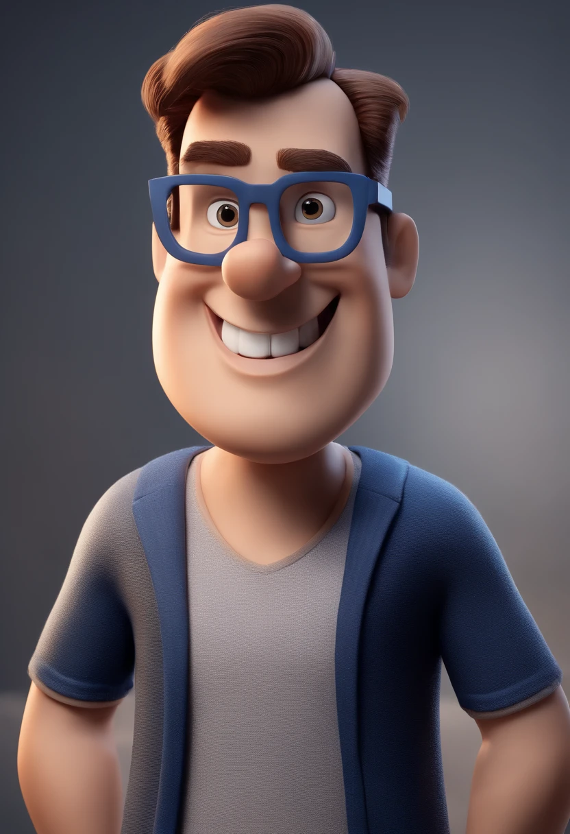Cartoon character of a man with black glasses and a blue shirt, animation character, Caractere estilizado, animation style rendering, 3D estilizado, Arnold Maya render, 3 d render stylized, toon render keyshot, Personagem 3D, Personagem 3D, 3d rendering stylized, 3 d character render, personagem de desenho animado, Personagem de close up, Pose de personagem, (Estilo Pixar) (master part:1.2) (Bokeh) (best quality) (pele detalhada) (textura detalhada) (8k) (argila) (Cinematic lighting) (foco nítido