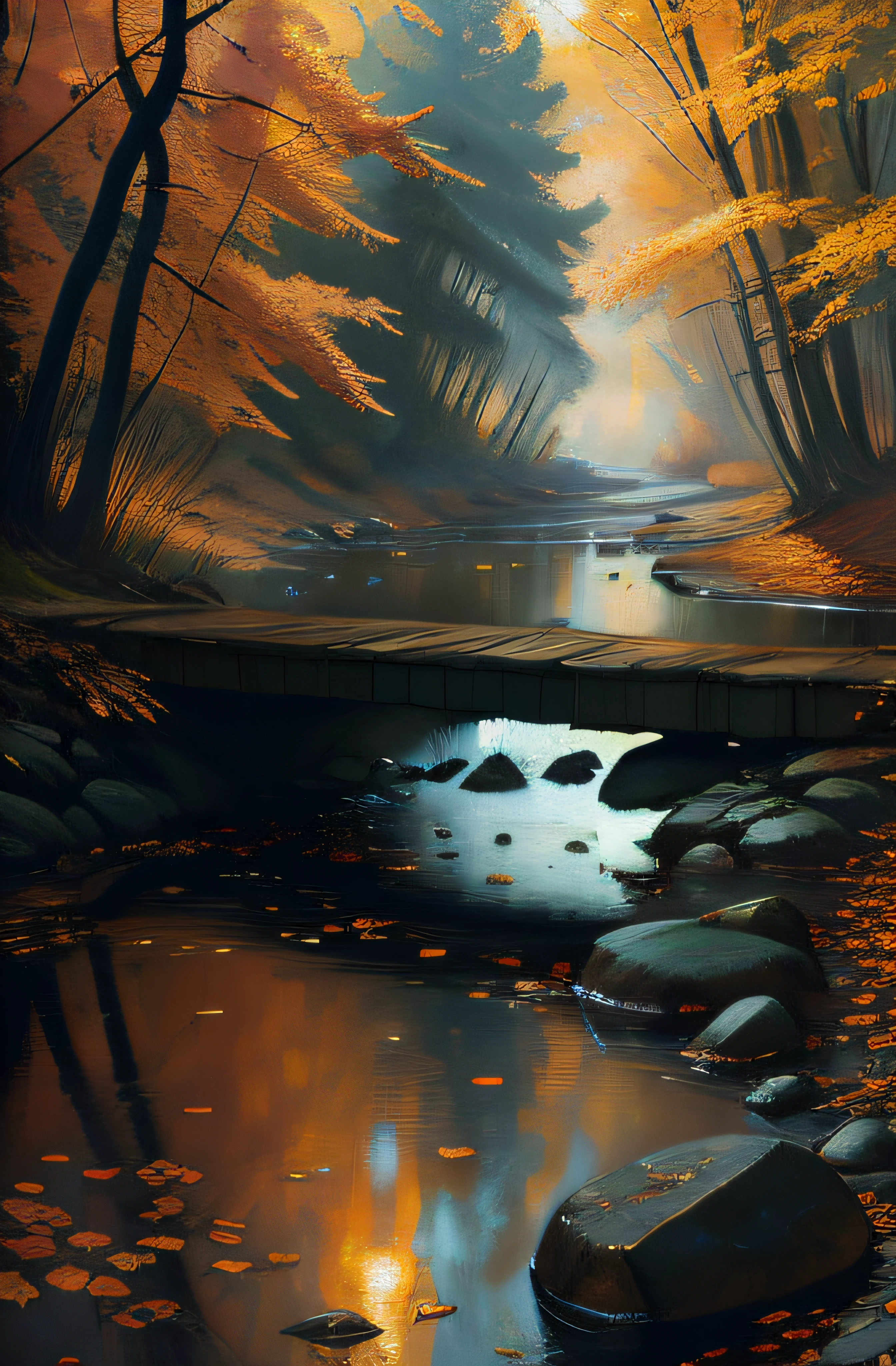 fall foliage, Ultra detailed, Masterpiece, River, Anti-aliasing, finedetail, the wallpaper, Natural lighting, Take Jeremy Mann(Jeremy Mann)for example(Jeremy Mann)For example(Jeremy Mann)For example(Jeremy Mann)style of