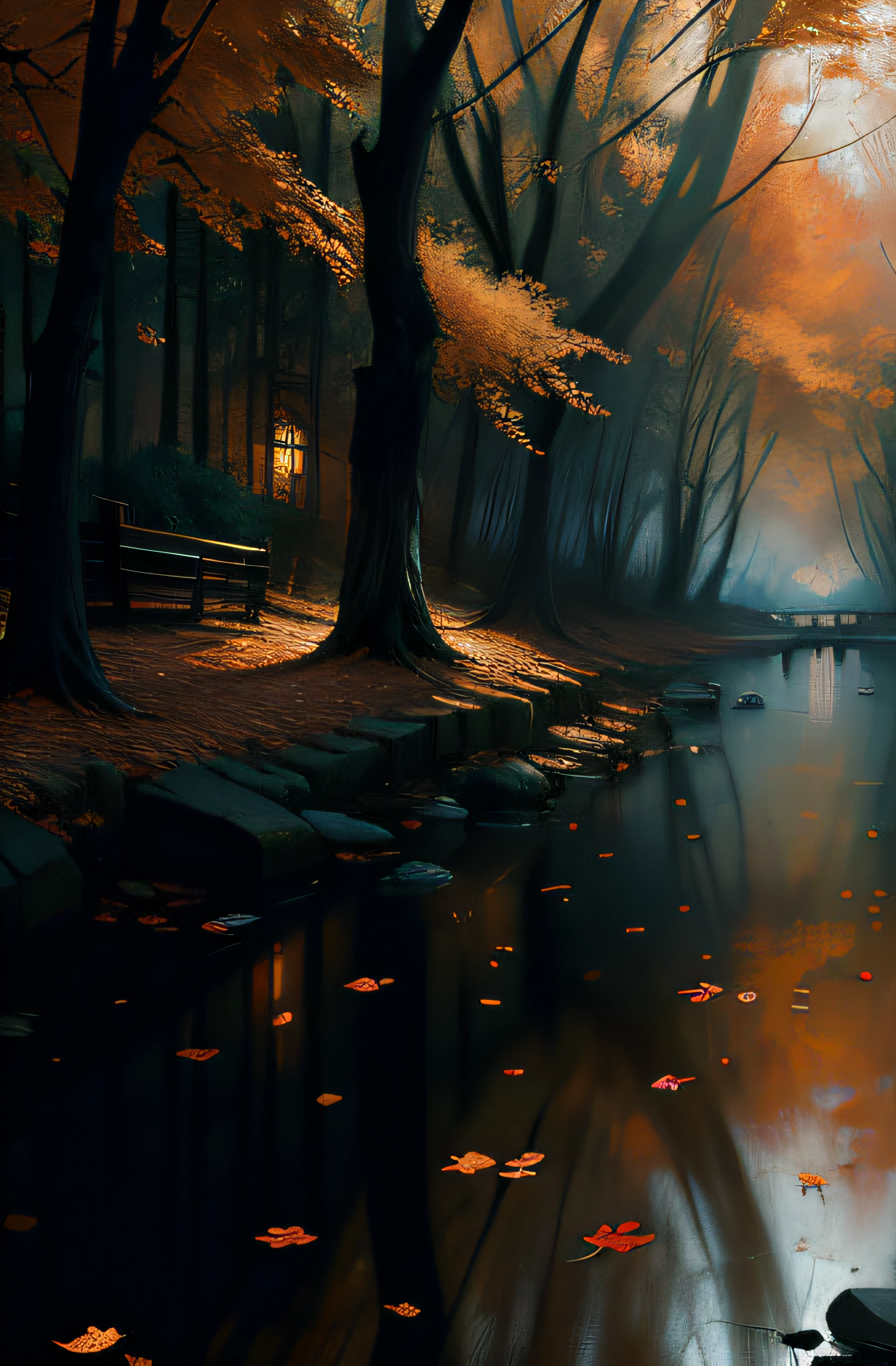 fall foliage, Ultra detailed, Masterpiece, River, Anti-aliasing, finedetail, the wallpaper, Natural lighting, Take Jeremy Mann(Jeremy Mann)for example(Jeremy Mann)For example(Jeremy Mann)For example(Jeremy Mann)style of