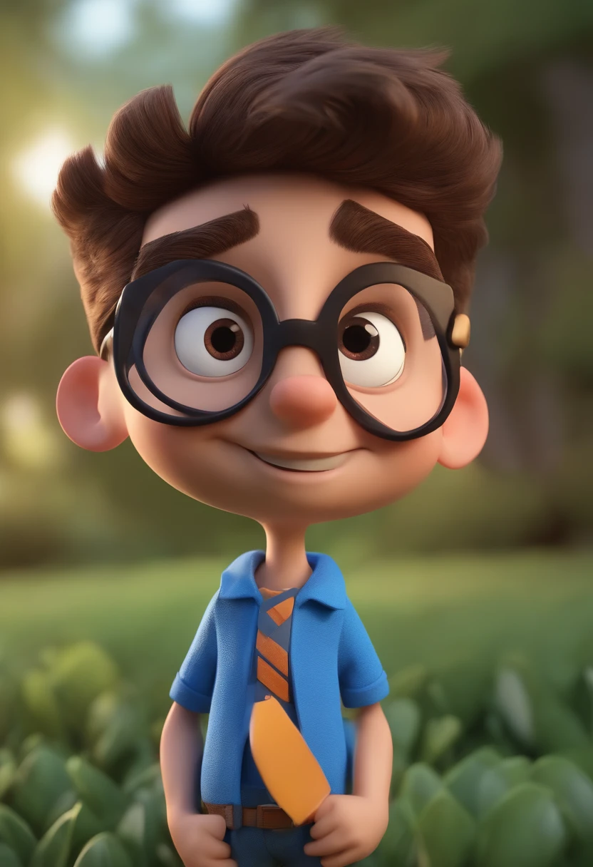 a happy cute  standing short hair, vestindo um blusa social azul escuro, segurando uma cruz, fundo branco, barnet, Tom, Estilo Pixar, ....3d, desenhos animados, rosto detalhado, asymmetrical 16k