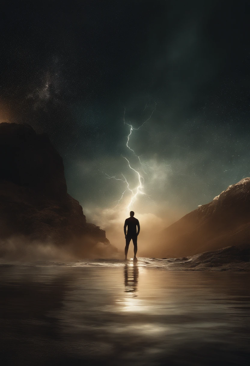 Face abstrata em uma paisagem da cidade, uma pintura fotorrealista de Mark English , [:arte de linha de anime:0.2], celestial and theme of Heat and Thunder and Water, epic splash art , arte autodestrutiva, , abstrair