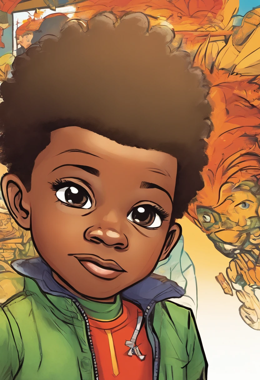 The face of a -year blacale child, Emph the seriousness in the child's gaze.