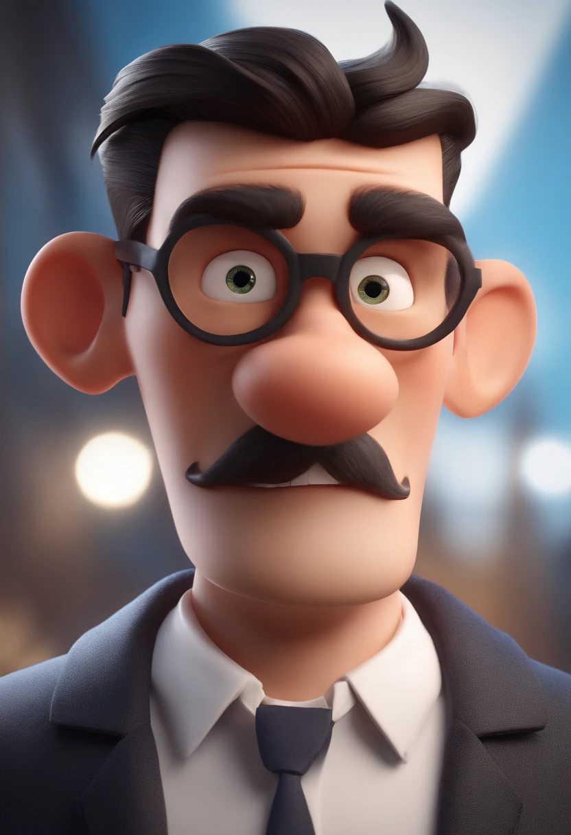 Cartoon character of a man wearing black glasses and a white shirt, um personagem animado, degurando 2 gatos, Caractere estilizado, animation style rendering, 3D estilizado, Arnold Maya render, 3 d render stylized, toon render keyshot, Personagem 3D, Personagem 3D, 3d rendering stylized, 3 d character render, personagem de desenho animado, Personagem de close up, Pose de personagem, (Estilo Pixar) (master part:1.2) (Bokeh) (best quality) (pele detalhada) (textura detalhada) (8k) (argila) (Cinematic lighting) (foco nítido，Senta e vaza a parte superior do corpo