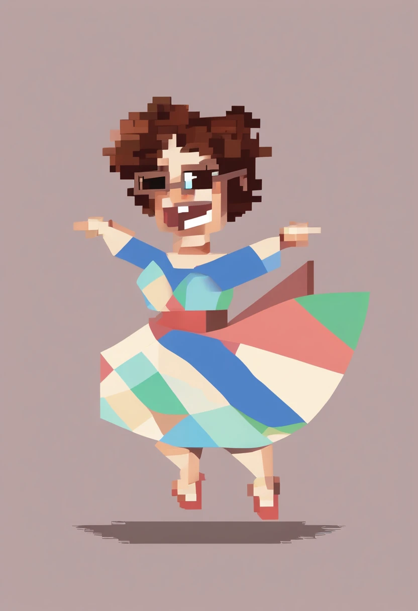 Pixar style image with 3D character white glasses brunette woman short curly hair dancing, Maquiagem Disney,(((nude))), (((Big breast))), bonitinho, sorridente ,Close-up, Pixar, Disney, Cinema lighting,