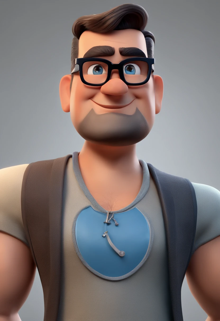 Cartoon character of a man with black glasses and a blue shirt, animation character, Caractere estilizado, animation style rendering, 3D estilizado, Arnold Maya render, 3 d render stylized, toon render keyshot, Personagem 3D, Personagem 3D, 3d rendering stylized, 3 d character render, personagem de desenho animado, Personagem de close up, Pose de personagem,  (Estilo Pixar) (master part:1.2) (Bokeh) (best quality) (pele detalhada) (textura detalhada) (8k) (argila) (Cinematic lighting) (foco nítido