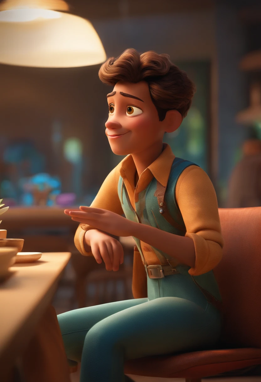 Um arquiteto de sonhos futurista, mas realista, inspired by Pixar animation, de perto. The character takes center stage with captivating facial expressions, oferecendo um toque de irrealidade.