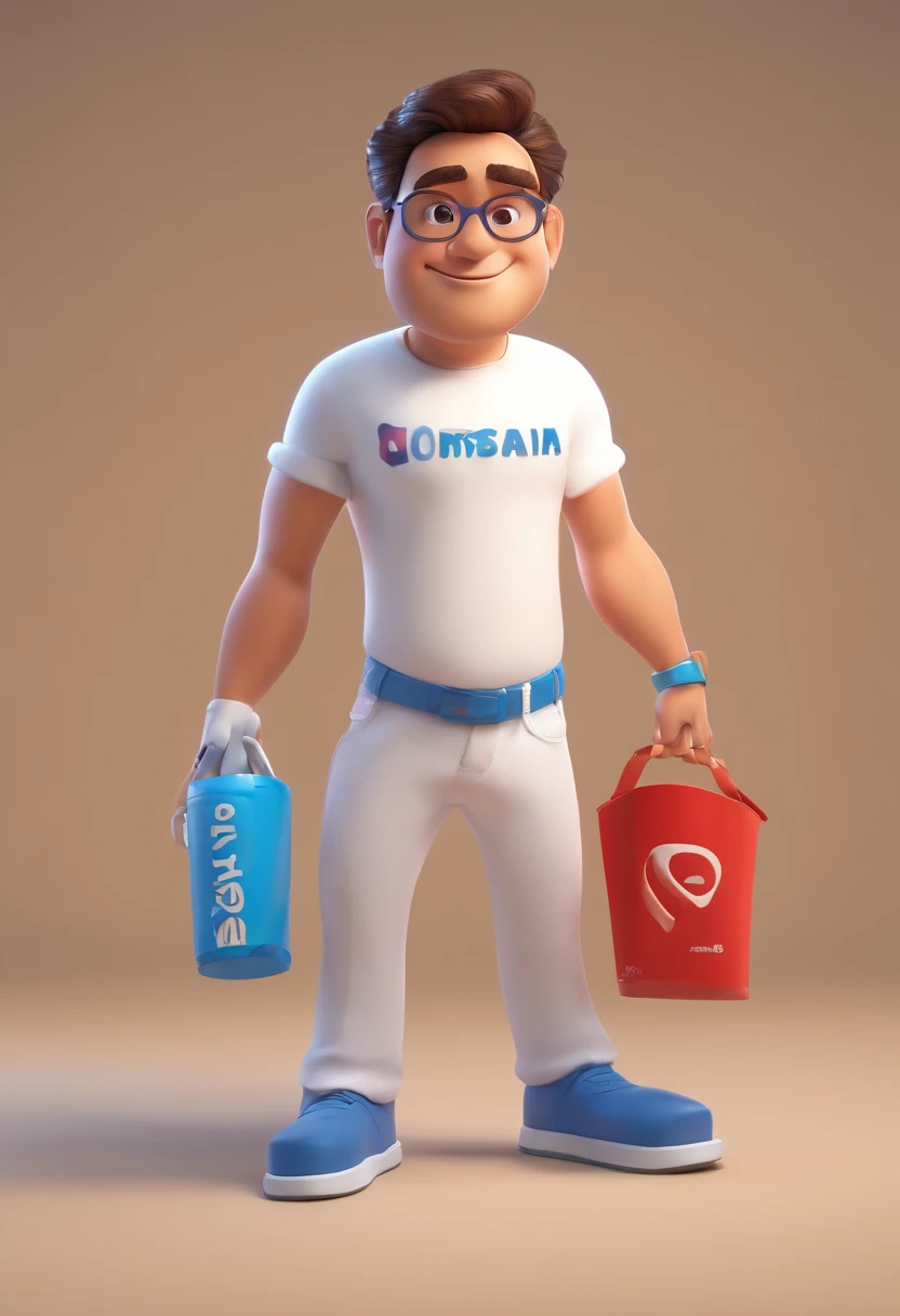 Desenho animado de gordinho, de camisa branca, Pixar animation style, pixar renderman rendering, maia 8 mil, animated film, Disney Pixar Estilo 3D, Wearing white shirts and long blue pants