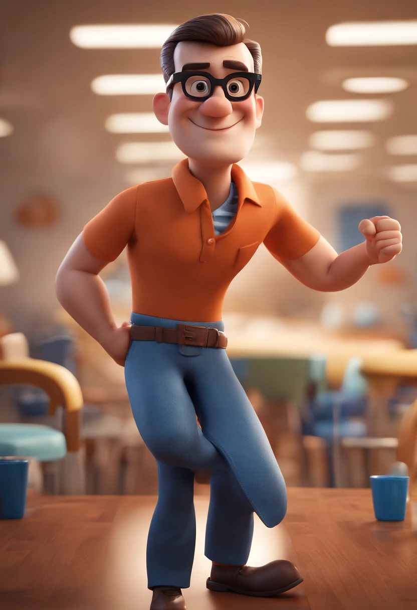 Cartoon character of a man with black glasses and a blue shirt, animation character, Caractere estilizado, animation style rendering, 3D estilizado, Arnold Maya render, 3 d render stylized, toon render keyshot, Personagem 3D, Personagem 3D, 3d rendering stylized, 3 d character render, personagem de desenho animado, Personagem de close up, Pose de personagem, (Estilo Pixar) (master part:1.2) (Bokeh) (best quality) (pele detalhada) (textura detalhada) (8k) (argila) (Cinematic lighting) (foco nítido