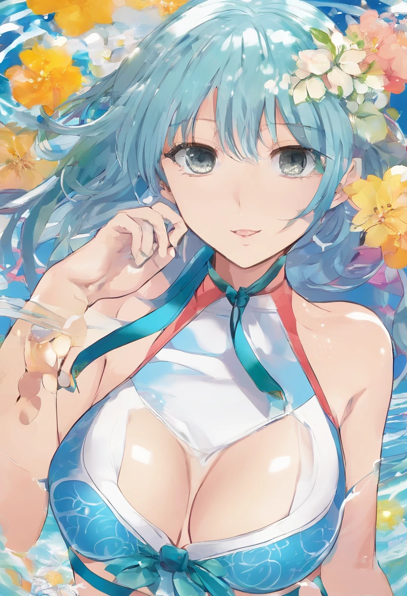 Uzaki Hana competitive swimsuit a baby face atalho, japonesa, olhos castanhos, peitos fartos