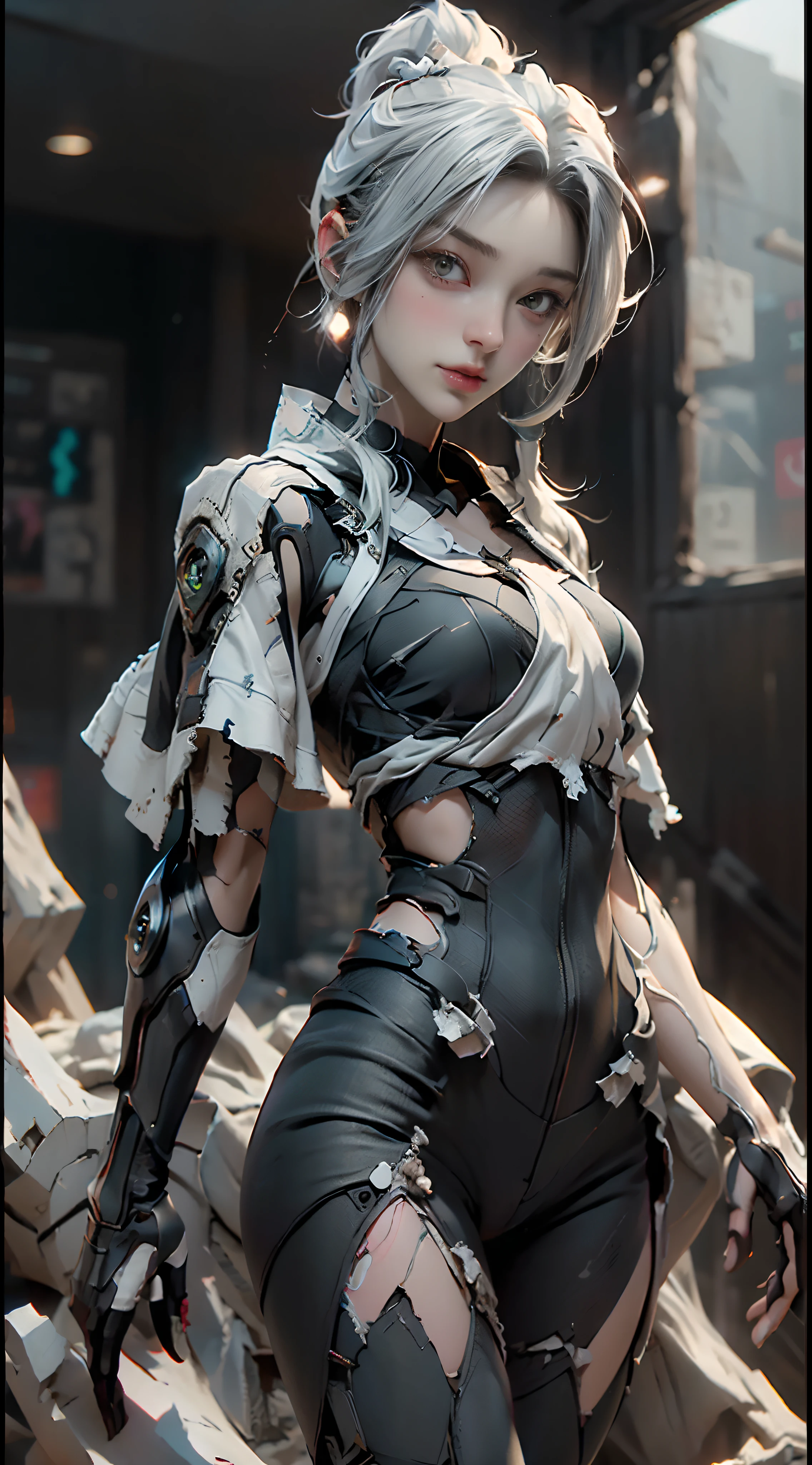 ((top-quality)), ((​masterpiece)), (detaileds:1.4), 。.3D, Beautiful Cyberpunk Woman Image,nffsw(HighDynamicRange),Ray traching,NVIDIA RTX,Hyper-Resolution,Unreal 5,Sub-surface scattering,PBR Texturing,Postprocess,Anisotropy Filtering,depth of fields,Maximum clarity and sharpness,multi-layer texture,Albedo and specular maps,Surface Shading,Accurate simulation of light-material interactions,perfectly proportions,Octane Rendering,Two-tone lighting,Wide aperture,Low ISO、White Balance、thirds rule、8K Raw、(((place々Clothes are torn)))(((Clothes are tattered)))