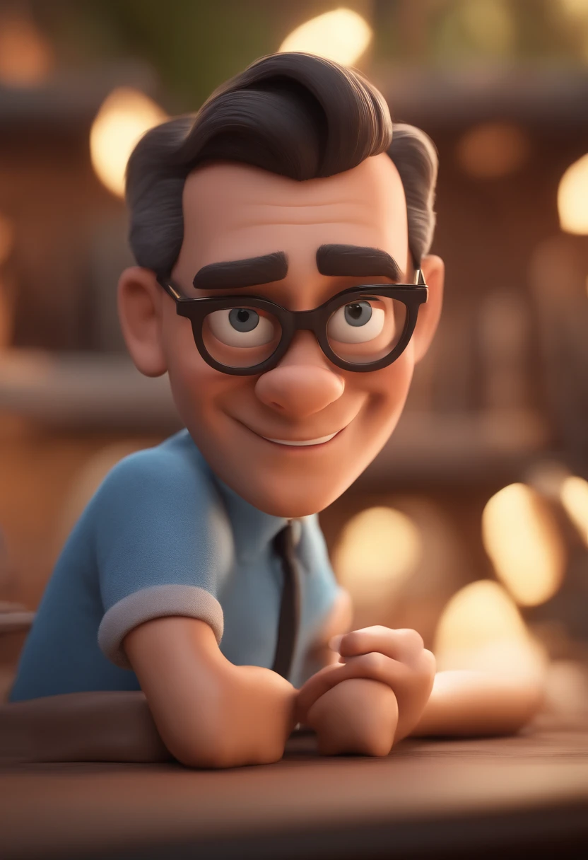 Cartoon character of a man with black glasses and a blue shirt, animation character, Caractere estilizado, animation style rendering, 3D estilizado, Arnold Maya render, 3 d render stylized, toon render keyshot, Personagem 3D, Personagem 3D, 3d rendering stylized, 3 d character render, personagem de desenho animado, Personagem de close up, Pose de personagem, (Estilo Pixar) (master part:1.2) (Bokeh) (best quality) (pele detalhada) (textura detalhada) (8k) (argila) (Cinematic lighting) (foco nítido