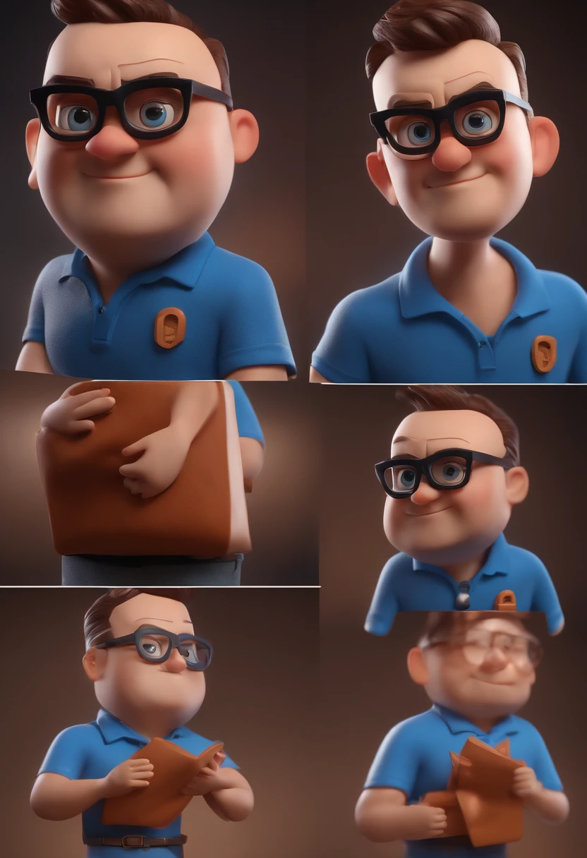 Cartoon character of a man with black glasses and a blue shirt, animation character, Caractere estilizado, animation style rendering, 3D estilizado, Arnold Maya render, 3 d render stylized, toon render keyshot, Personagem 3D, Personagem 3D, 3d rendering stylized, 3 d character render, personagem de desenho animado, Personagem de close up, Pose de personagem,  (Estilo Pixar) (master part:1.2) (Bokeh) (best quality) (pele detalhada) (textura detalhada) (8k) (argila) (Cinematic lighting) (foco nítido