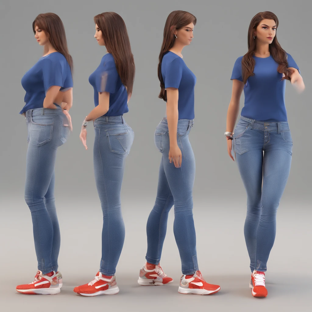 Woman Big belly jeans sneakers plataforma t-shirt