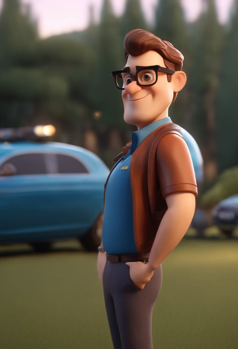Cartoon character of a man wearing black glasses and a blue shirt, um personagem animado, Caractere estilizado, animation style rendering, 3D estilizado, Arnold Maya render, 3 d render stylized, toon render keyshot, Personagem 3D, Personagem 3D, 3d rendering stylized, 3 d character render, personagem de desenho animado, Personagem de close up, Pose de personagem, (Estilo Pixar) (master part:1.2) (Bokeh) (best quality) (pele detalhada) (textura detalhada) (8k) (argila) (Cinematic lighting) (foco nítido，Senta e vaza a parte superior do corpo