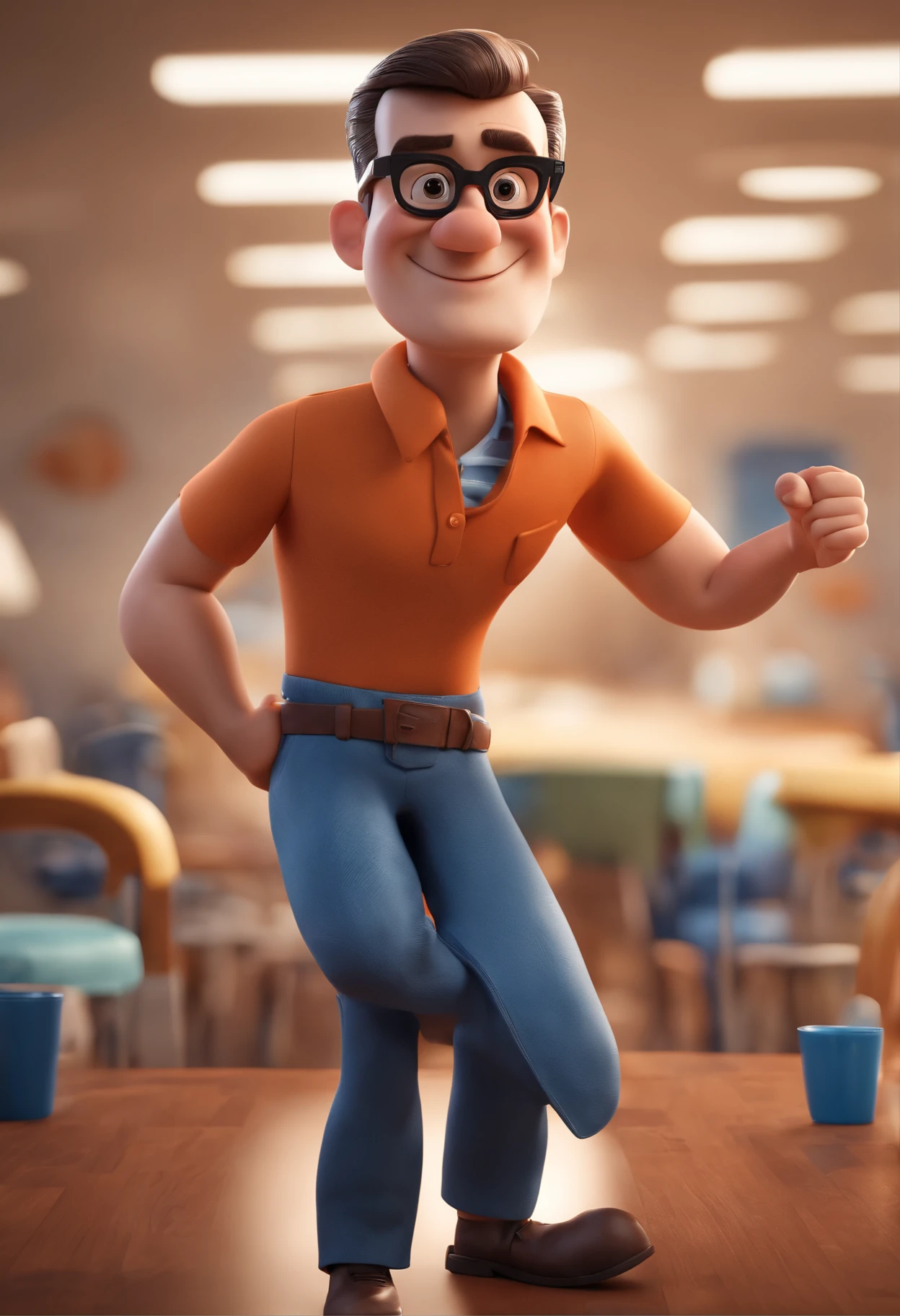 Cartoon character of a man with black glasses and a blue shirt, animation character, Caractere estilizado, animation style rendering, 3D estilizado, Arnold Maya render, 3 d render stylized, toon render keyshot, Personagem 3D, Personagem 3D, 3d rendering stylized, 3 d character render, personagem de desenho animado, Personagem de close up, Pose de personagem, (Estilo Pixar) (master part:1.2) (Bokeh) (best quality) (pele detalhada) (textura detalhada) (8k) (argila) (Cinematic lighting) (foco nítido