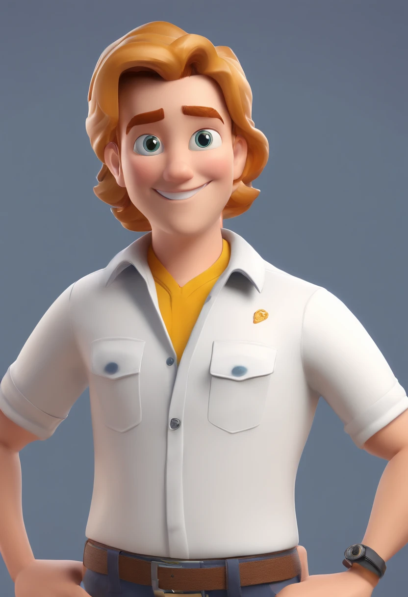 Desenho animado de gordinho, de camisa branca, Pixar animation style, pixar renderman rendering, maia 8 mil, animated film, Disney Pixar Estilo 3D, Wearing white shirts and long black pants, without glasses, sozinho