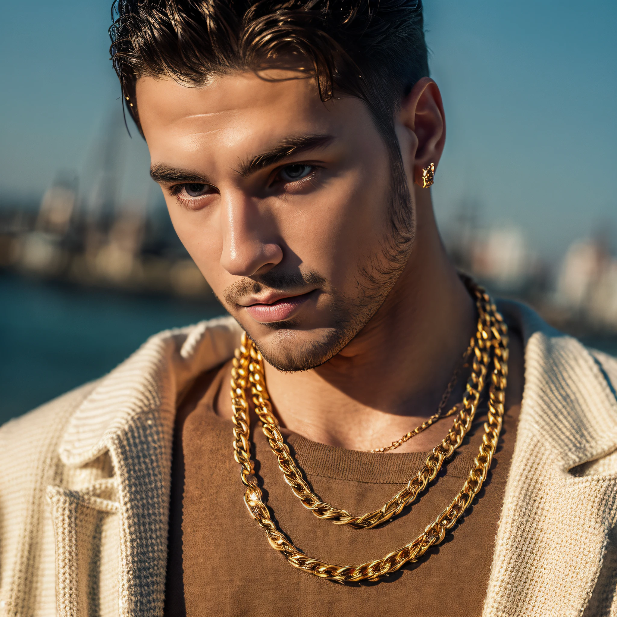 Men's gold chain jewelry, 4k, ultra-realistic
