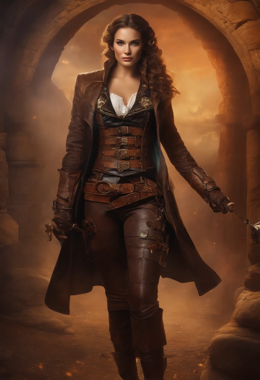 Arte 2D, Steampunk, Arte Starseeker do Doutor Peste Edge, vestindo couro, retratos de corpo inteiro, arte chave, imagens de splash, fundo branco liso
