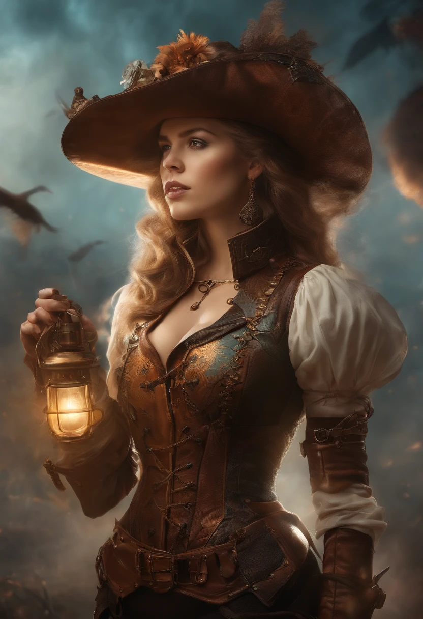 Arte 2D, Steampunk, Arte Starseeker do Doutor Peste Edge, vestindo couro, retratos de corpo inteiro, arte chave, imagens de splash, fundo branco liso