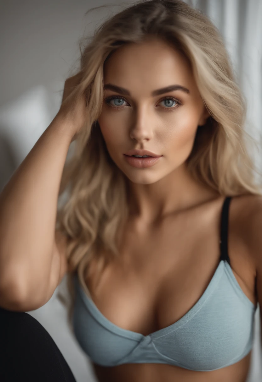 woman with matching tank top and panties, fille sexy aux yeux bleus, Portrait Sophie Mudd, Portrait de Corinna Kopf, cheveux blonds et grands yeux, selfie of a young woman, ohne Maquillage, maquillage naturel, Look directly into the camera, Visage avec Artgram, dezentes Maquillage, Superbe photo du corps entier, dans la chambre, gros seins, Blonde