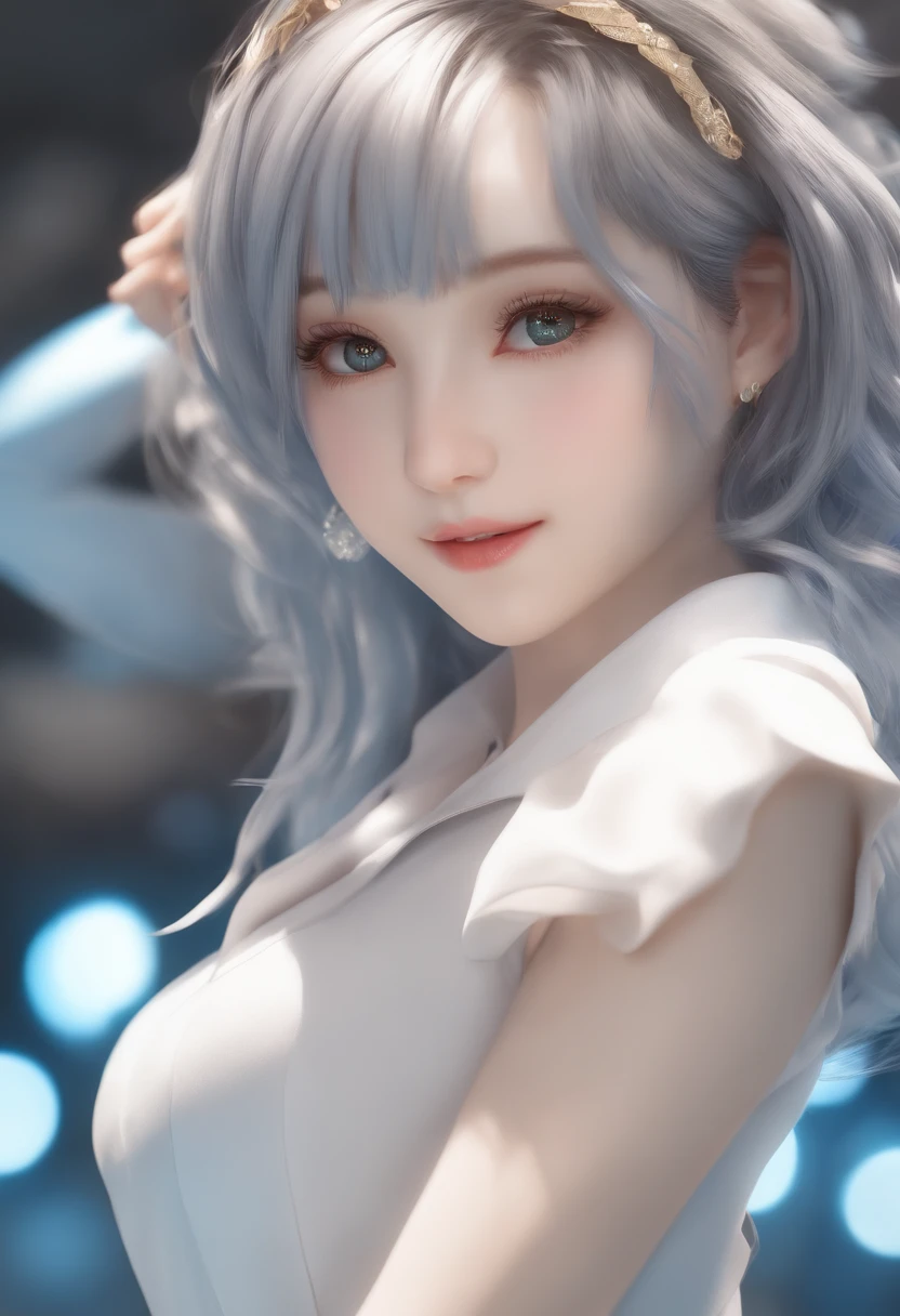 alta qualidade, 4k, no quadro, Close Up retrato da mulher do cabelo preto na camisa branca e saia azul clara, photorealistic anime girl rendering, bonito 3d anime render menina, April Rendering, anime vtuber modelo de corpo inteiro, Xianxia de corpo inteiro, modelo live2d youtuber virtual, arte cg anime suave, Retrato realista corpo inteiro estilo anime 3D realista, fotorrealista de corpo inteiro