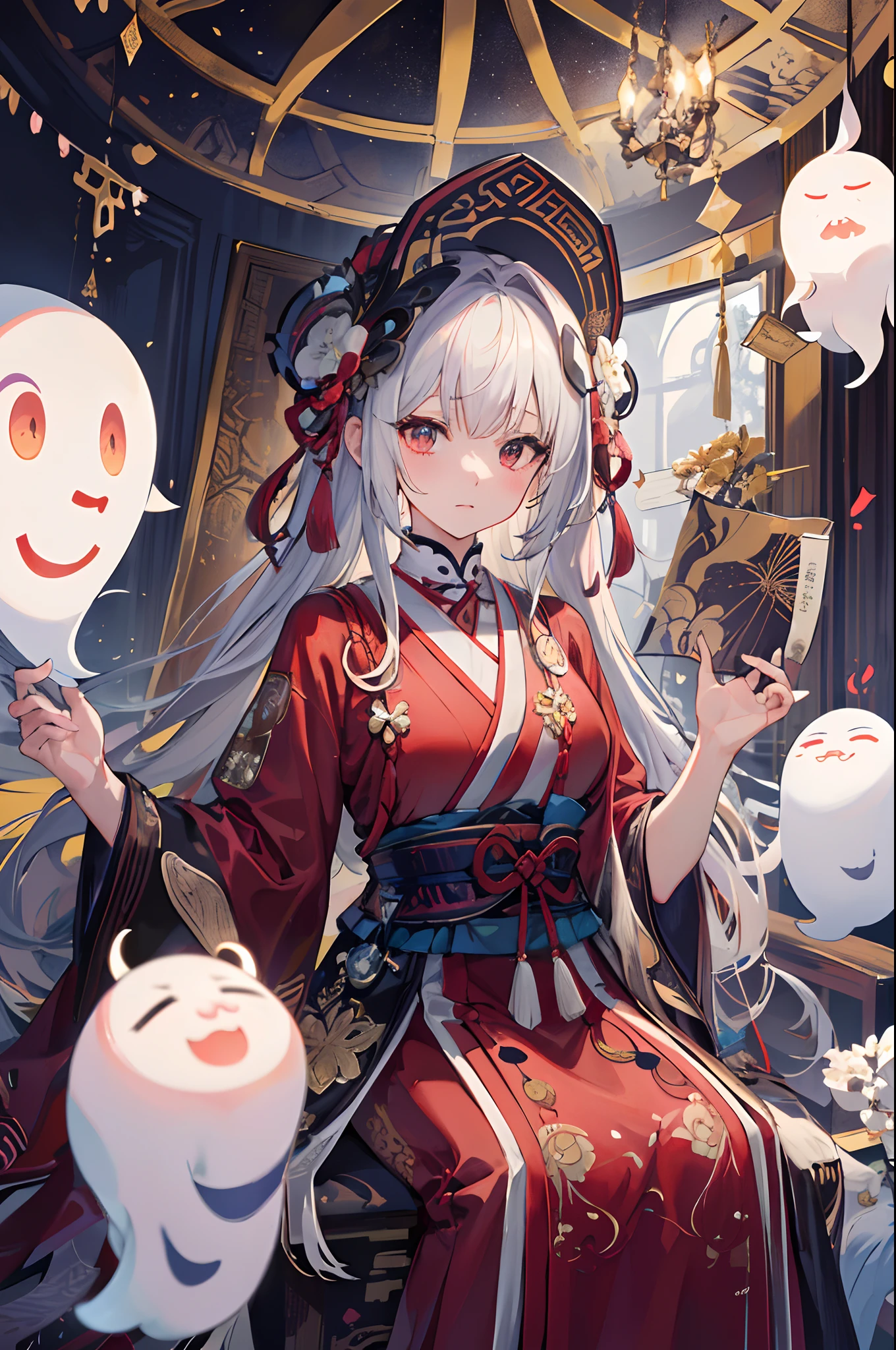 (masutepiece, of the highest quality, Best Quality, official arts, Beautiful and aesthetic:1.2), (1girl in:1.3), (s fractal art:1.3),ritualistic、Birth、Face concealment、mask、Daoism、curse、curse、apparition、Complaining、ghosts、Creepy bills