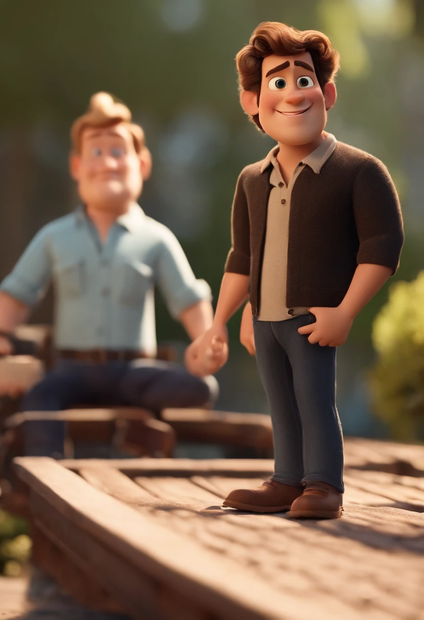 a happy cute, homem de 28 anos cabelo curto vestindo um terno social, , fundo branco, barnet, Tom, Estilo Pixar, ....3d, desenhos animados, rosto detalhado (baseado na imagem) asymmetrical 16k homem de 28 anos, cabelo escuro, olhos castanhos claros, em uma avenida movimentada, com roupas sociais, terno, estilo pixar, realista