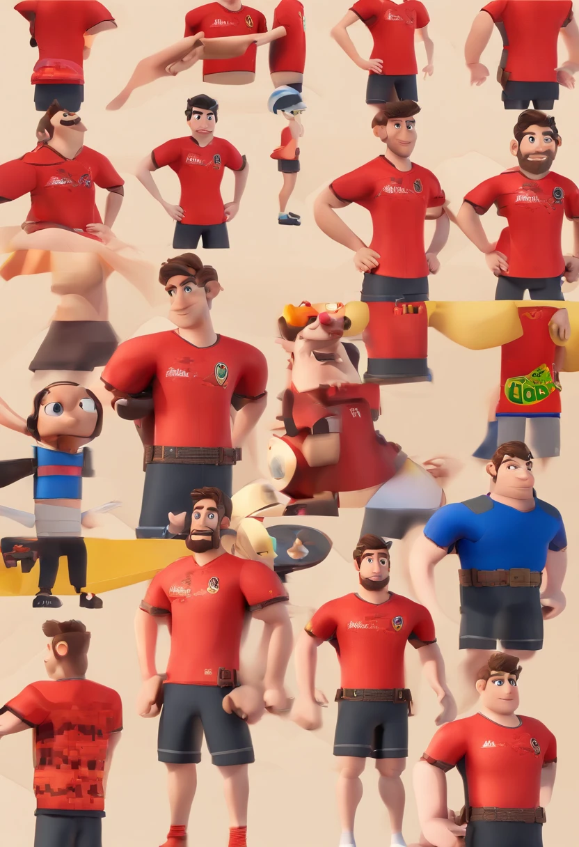 Desenho animado de gordo, de camisa do flamengo, Pixar animation style, pixar renderman rendering, maia 8 mil, animated film, Disney Pixar Estilo 3D, Wearing a Flemish shirt and black long pants, without glasses, sozinho, cabelo preto, baixinho.