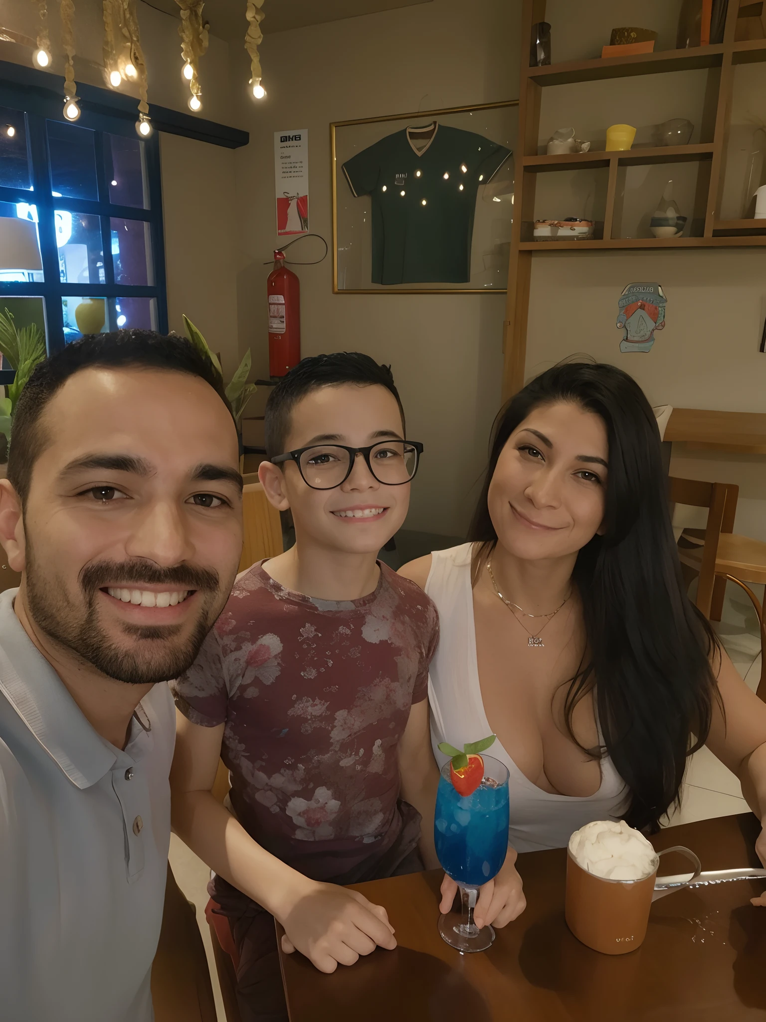 There are three people sitting at a table with a drink, marido esposa e filho, he is! cerca de 3 0 anos de idade, 3 5 year brazilian mother, Directed by: Nandor Soldier, ele tem cerca de 3 0 anos de idade, ele tem cerca de 30 anos, imagem de perfil, Happy family, Family photo, Directed by: David Ruby