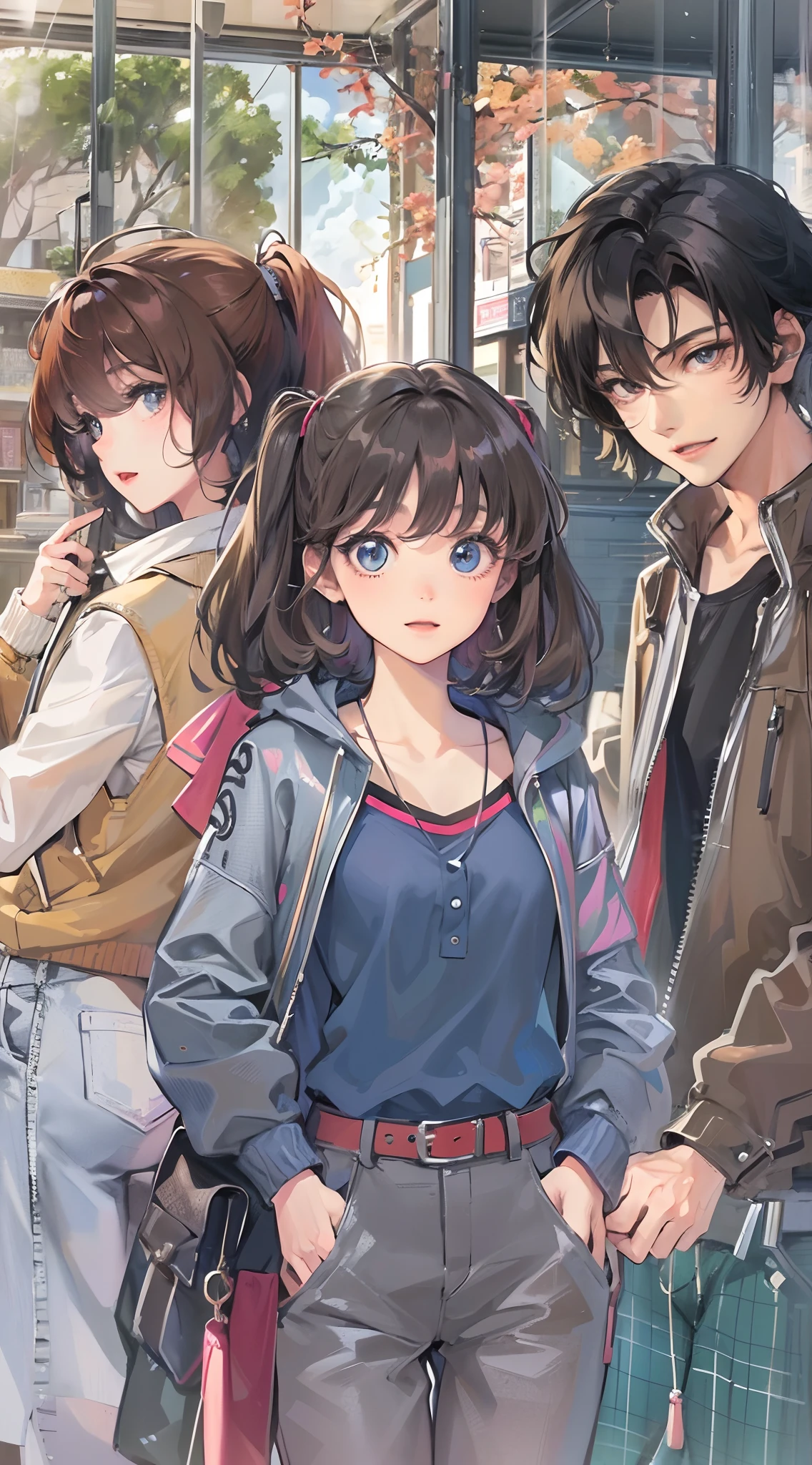 Absurdres masterpiece HDR high quality picture of a scenes from Hana yori dango anime, characters are with detailed face, simple hair design , happy face, different clothes , ((random hair style:1 )) , anime eyes, light skin ,
Different outfits from anime, detailed outfit, nice background, masterpiece scenery