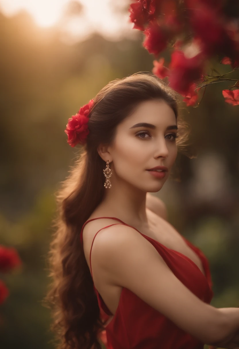 master part,extremamente detalhado CG unidade 8k papel de parede,1girl, Beautiful, Realistic, Blurry, Blurry_Background Story, Blurry_primeiro plano, ramo, marrom_Hair, flor de ameixa, prOfundidade_Of_campo, Brincos, flor, jewelries, nariz, Realistic, sozinho,Roupas chinesas,dedos escondidos, armas escondidas, wearing only bra