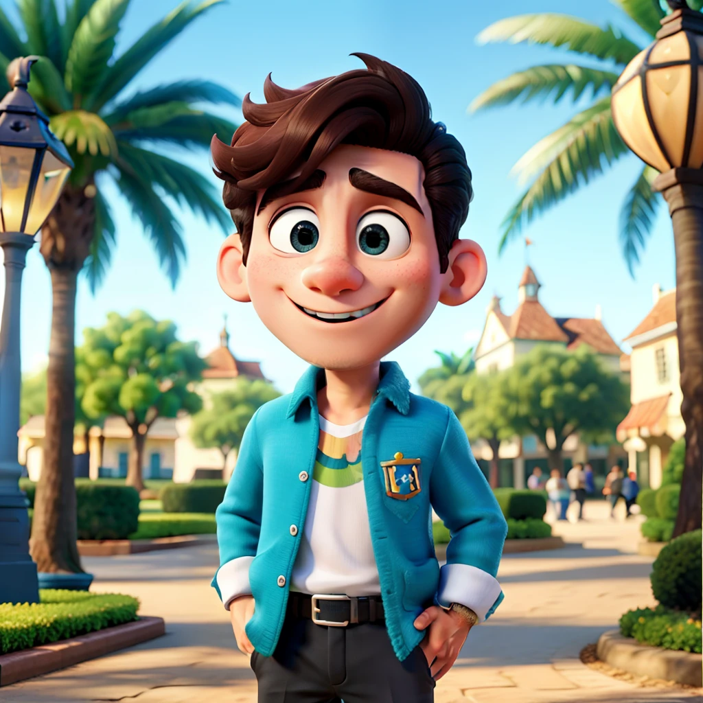 tmasterpiece，a melhor qualidade，Um homem com olhos，head shoot，estilo disney，Standing in the park，Muitos detalhes no rosto