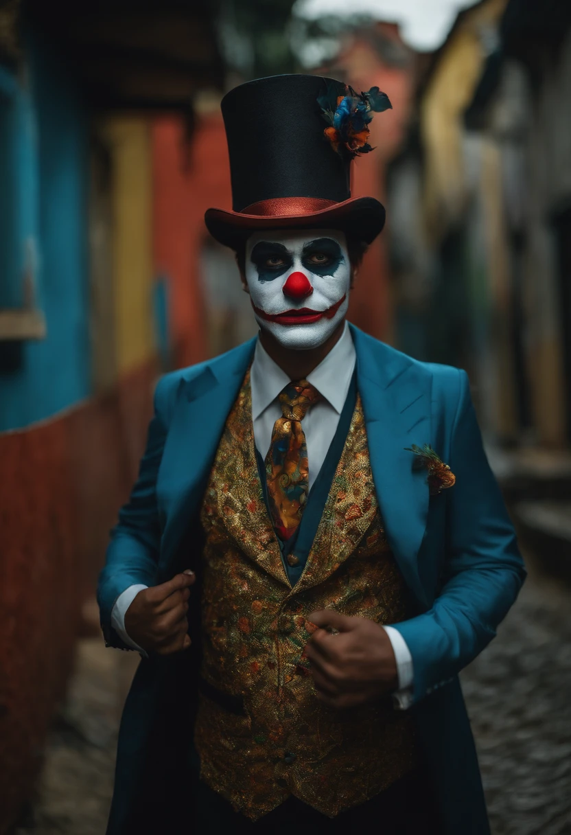 A close up of a person wearing a clown makeup and a top hat - SeaArt AI
