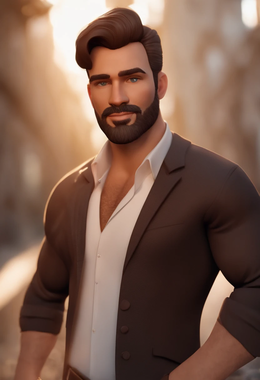 Casal contendo um homem branco careca e barba, mulher pele marrom de 30 anos de idade com cabelos cacheados e castanhos claros e olhos castanhos sorridentes personagem animado, Caractere estilizado, animation style rendering, 3D estilizado, Arnold Maya render, 3 d render stylized, toon render keyshot, Personagem 3D, Personagem 3D, 3d rendering stylized, 3 d character render, personagem de desenho animado, Personagem de close up, Pose de personagem, (Estilo Pixar) (master part:1.2) (Bokeh) (best quality) (pele detalhada) (textura detalhada) (8k) (argila) (Cinematic lighting) (foco nítido，Senta e vaza a parte superior do corpo