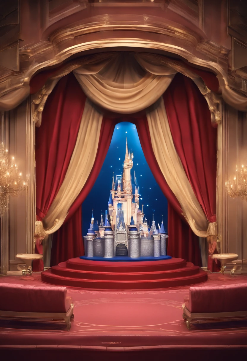 fundo para foto contendo um palco de show estilo disney pixar, alta qualidade,