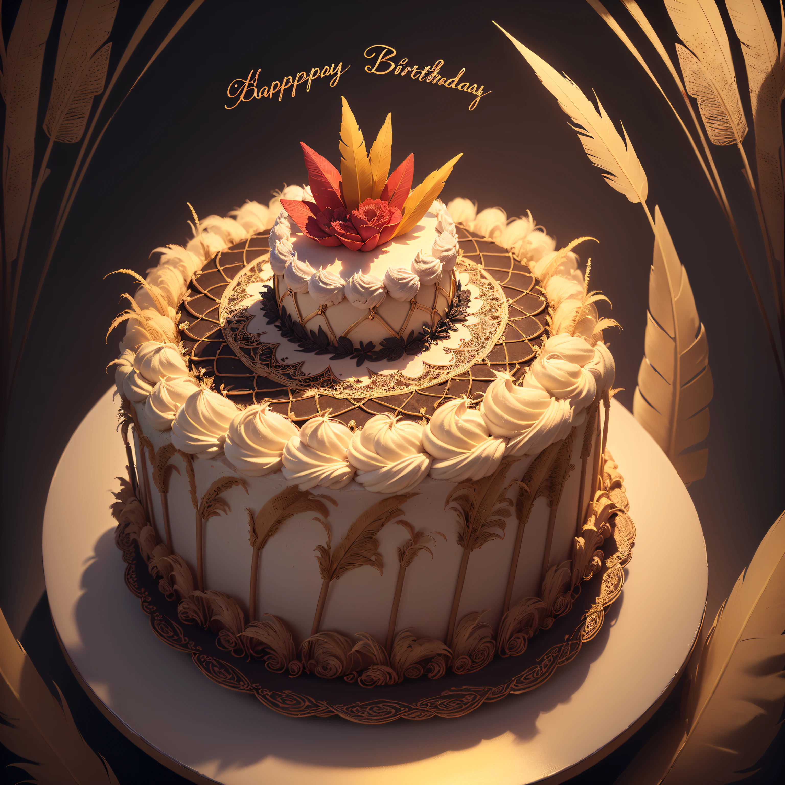 (The birthday cake),Riff style， (masutepiece, top-quality, Best quality, offcial art, Plants and feathers, Beautiful and aesthetic:1.2), (rosette、Pampas grass:1.3), Extremely detailed,(Fractal art:1.1),(Colorful:1.1)(Flowers:1.3),highest details,(zentangle:1.2), (abstract backgrounds:1.3), (many color:1.4), ,(feater:1.5)