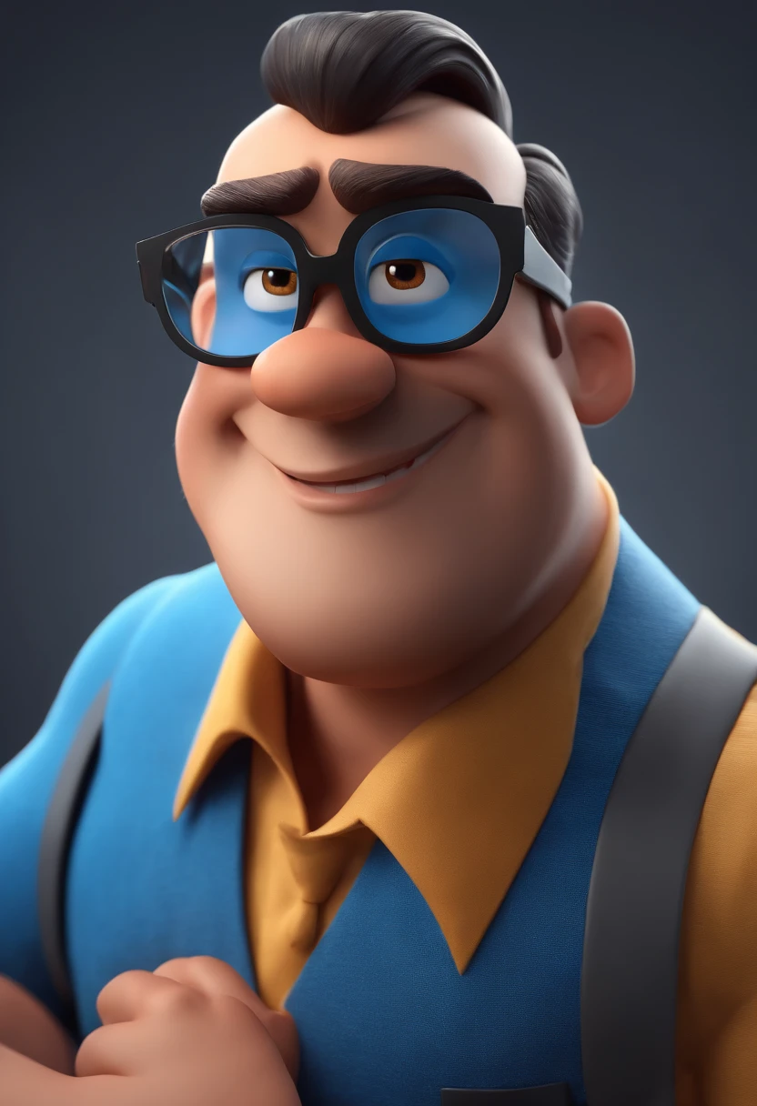 Cartoon character of a man with black glasses and a blue shirt, animation character, Caractere estilizado, animation style rendering, 3D estilizado, Arnold Maya render, 3 d render stylized, toon render keyshot, Personagem 3D, Personagem 3D, 3d rendering stylized, 3 d character render, personagem de desenho animado, Personagem de close up, Pose de personagem, (Estilo Pixar) (master part:1.2) (Bokeh) (best quality) (pele detalhada) (textura detalhada) (8k) (argila) (Cinematic lighting) (foco nítido