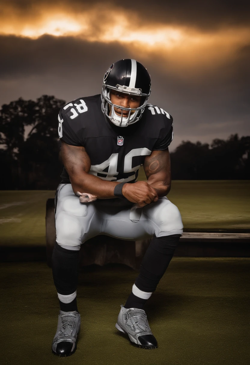 Homem de camisa do Oakland Raiders posando para uma Foto. Fabio Pereira 39 anos
