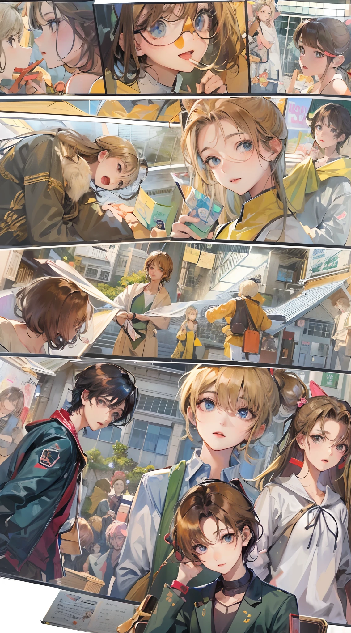 Absurdres masterpiece HDR high quality picture of a scenes from Hana yori dango anime, characters are with detailed face, simple hair design , happy face, different clothes , ((random hair style:1 )) , anime eyes, light skin ,
Different outfits from anime, detailed outfit, nice background, masterpiece scenery
