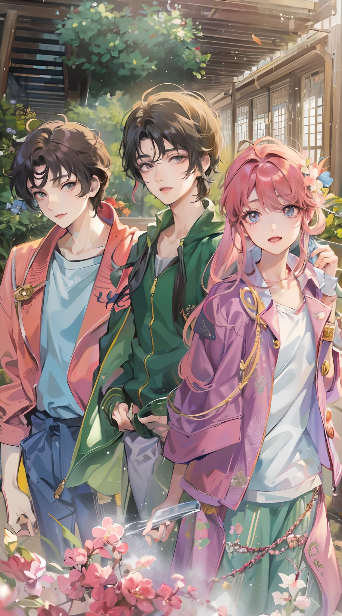 Absurdres masterpiece HDR high quality picture of a scenes from Hana yori dango anime, characters are with detailed face, simple hair design , happy face, different clothes , ((random hair style:1 )) , anime eyes, light skin ,
Different outfits from anime, detailed outfit, nice background, masterpiece scenery